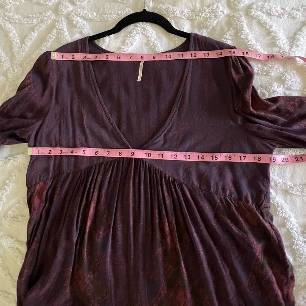 Free People Flowy Bohemian Purple Orchid Floral Tunic Mini Dress Size Small - Picture 11 of 15